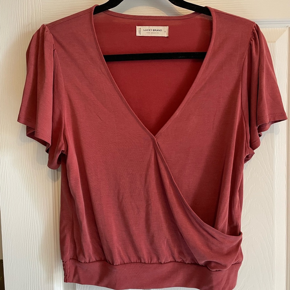Lucky Brand Women's Deep Red V-Neck Blouse